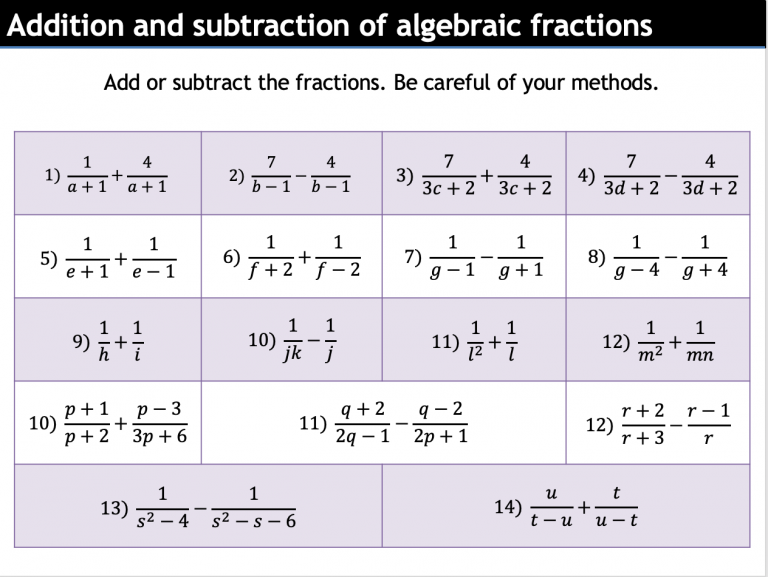 Adding and subtracting algebraic fractions – TickTockMaths